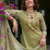 Dhiyona IE Floral Embroidered Mirror Work Pure Cotton Kurta With Trousers & Dupatta