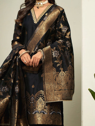 Indyancart SN Women's Woven-Designed Straight Kurta With Trouser & Dupatta Set