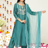 Indyancart VA Women'sEthnic Motifs Yoke Design A-Line Kurta With Trousers & Dupatta