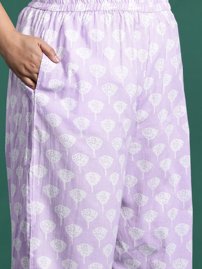 Indyancart Women's Plus Size Floral Printed Sequinned Pure Cotton Kurta with Trousers & With Dupatta