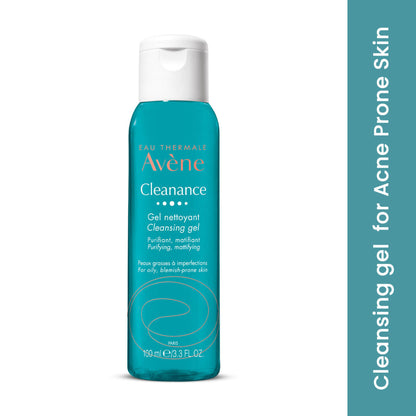 Avene Cleanance Cleansing Gel in a white tube with blue and green accents, designed for gentle facial skin cleansing.