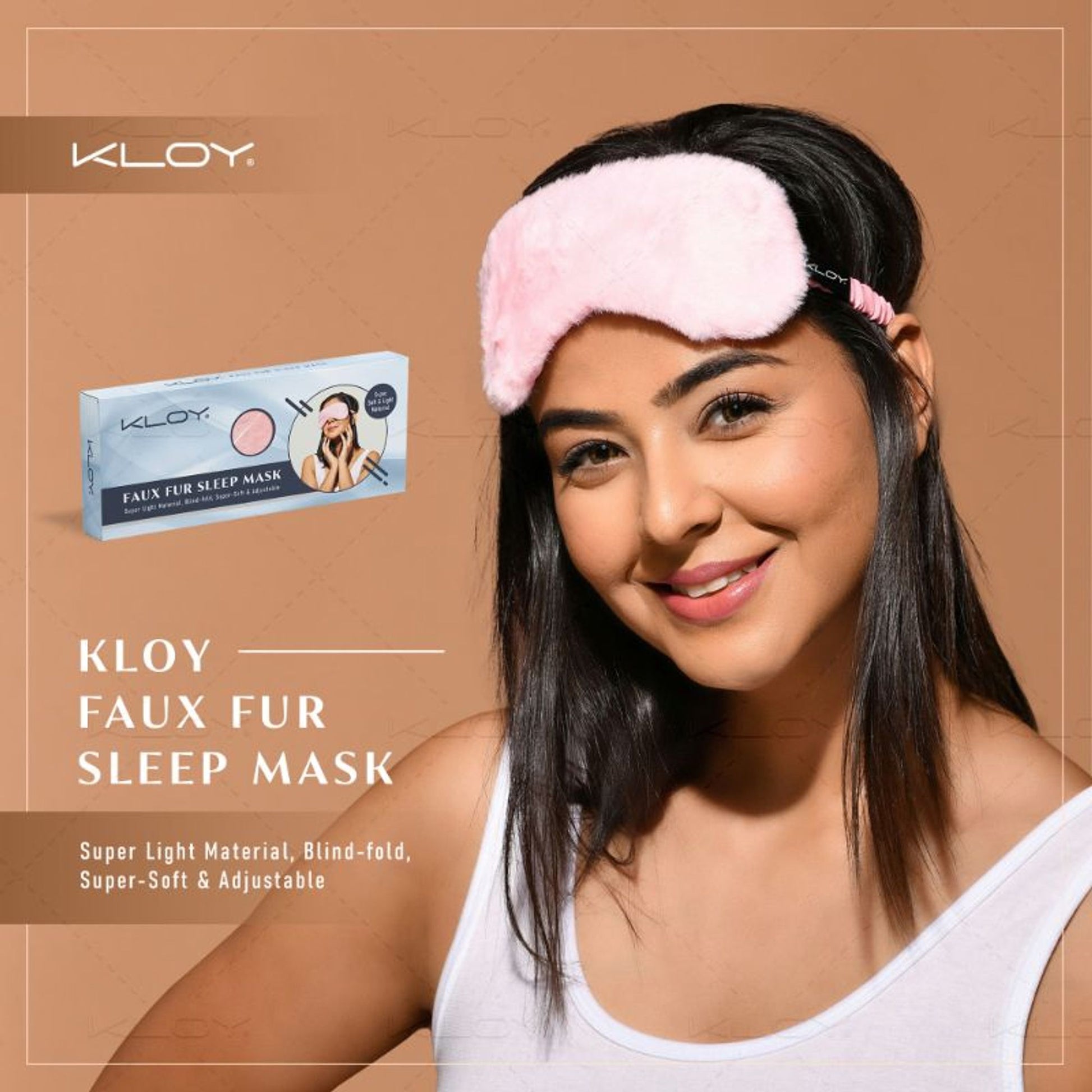KLOY 100% Faux Fur Sleep Eye Mask - Pink