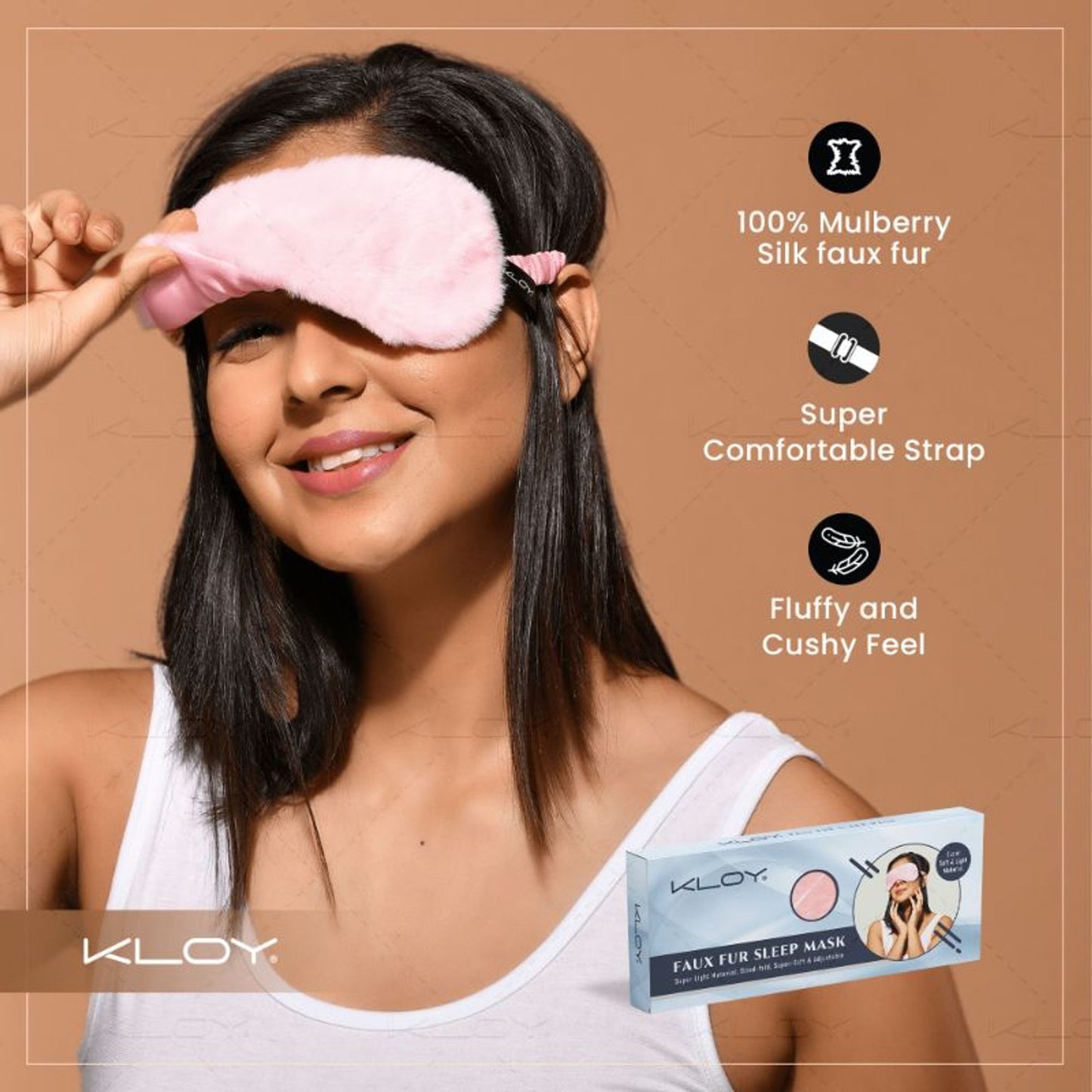 KLOY 100% Faux Fur Sleep Eye Mask - Pink