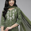 Dhiyona IE Women Green & White Bandhani Print Gotta Patti Kurta with Sharara & With Dupatta