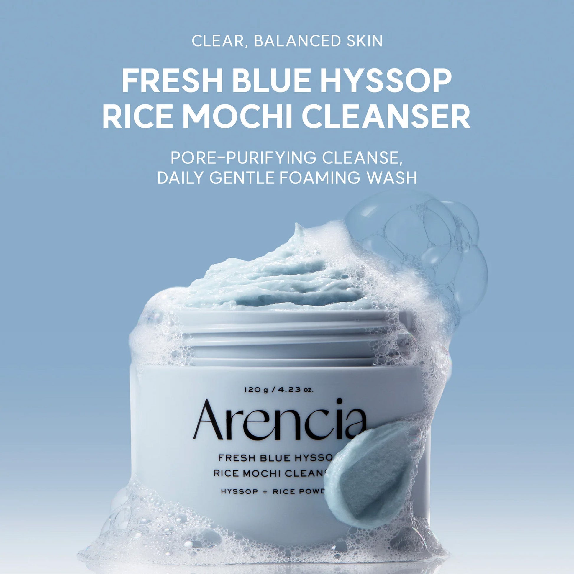 Arencia Fresh Blue Hyssop Rice Mochi Cleanser - Gentle Exfoliating Pore Care Korean Double Cleanser