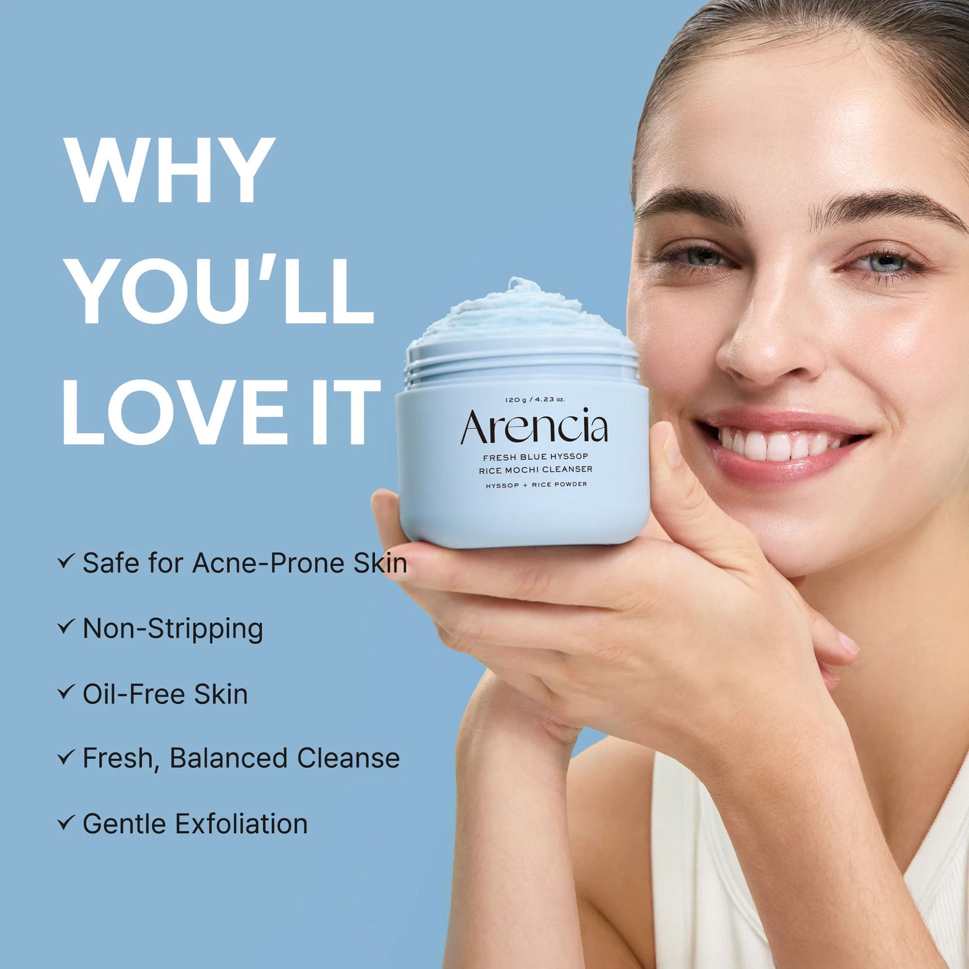 Arencia Fresh Blue Hyssop Rice Mochi Cleanser - Gentle Exfoliating Pore Care Korean Double Cleanser