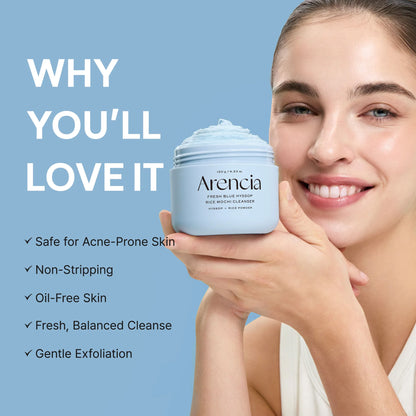 Arencia Fresh Blue Hyssop Rice Mochi Cleanser - Gentle Exfoliating Pore Care Korean Double Cleanser