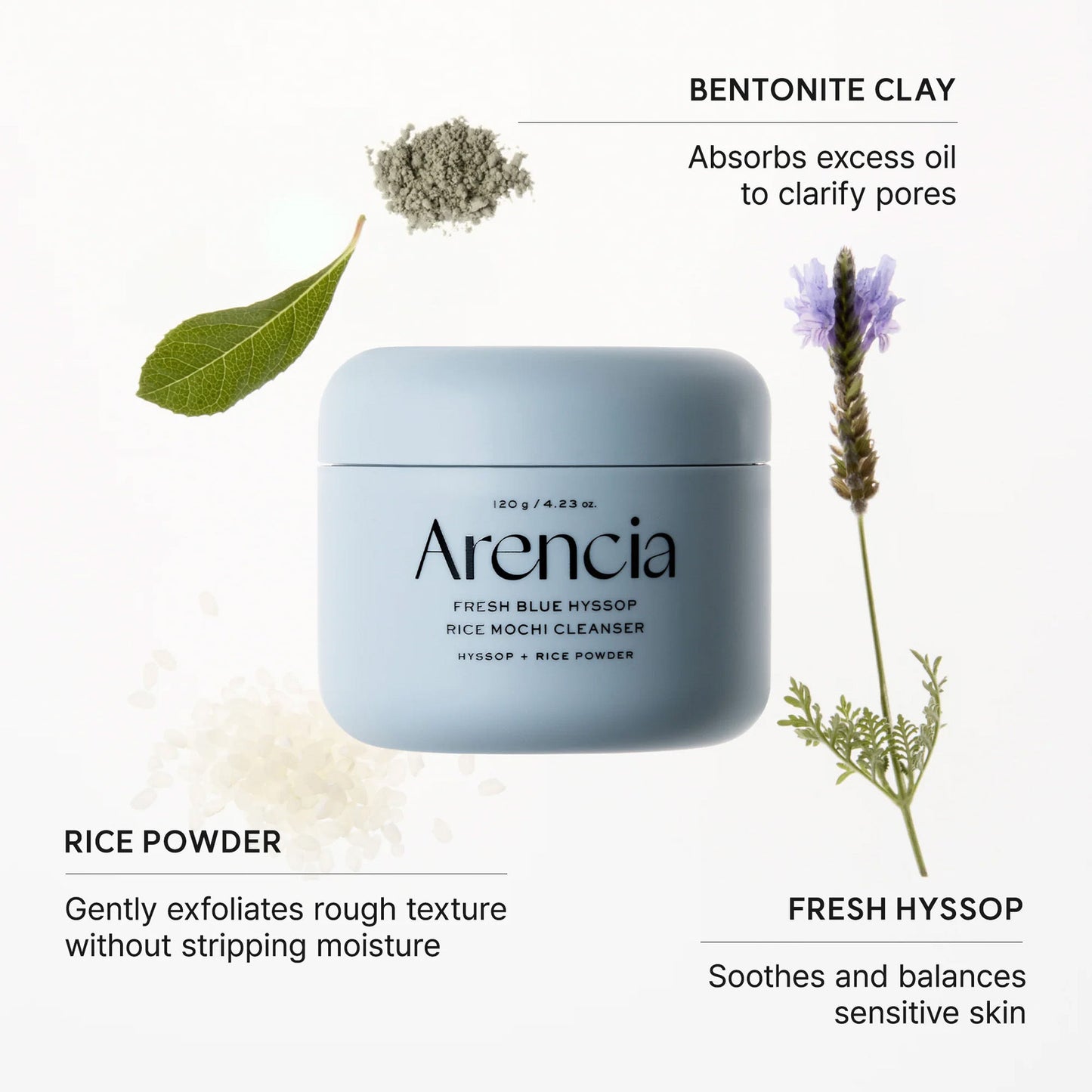 Arencia Fresh Blue Hyssop Rice Mochi Cleanser - Gentle Exfoliating Pore Care Korean Double Cleanser