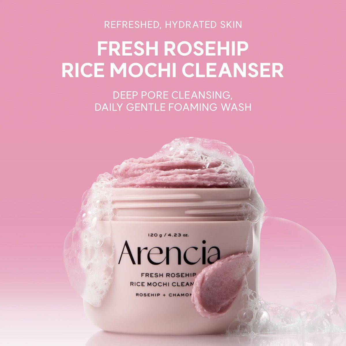 Arencia Fresh Rosehip Rice Mochi Cleanser - All-In-One Cleanser, Mask & Makeup Remover for Dull Skin