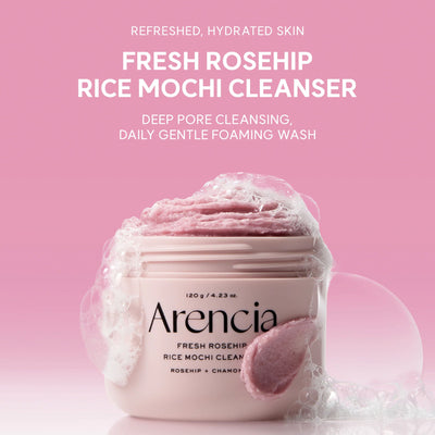 Arencia Fresh Rosehip Rice Mochi Cleanser - All-In-One Cleanser, Mask & Makeup Remover for Dull Skin