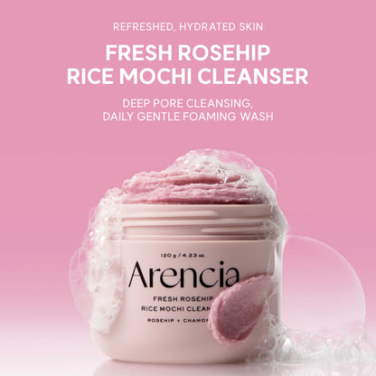 Arencia Fresh Rosehip Rice Mochi Cleanser - All-In-One Cleanser, Mask & Makeup Remover for Dull Skin