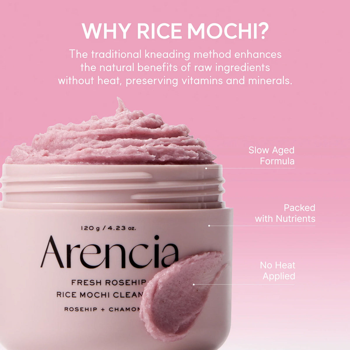 Arencia Fresh Rosehip Rice Mochi Cleanser - All-In-One Cleanser, Mask & Makeup Remover for Dull Skin