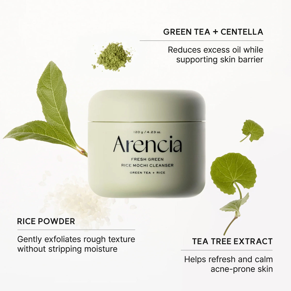 Arencia Fresh Green Rice Mochi Cleanser - Korean Cleanser, Mask & Makeup Remover, Reduces Blackheads