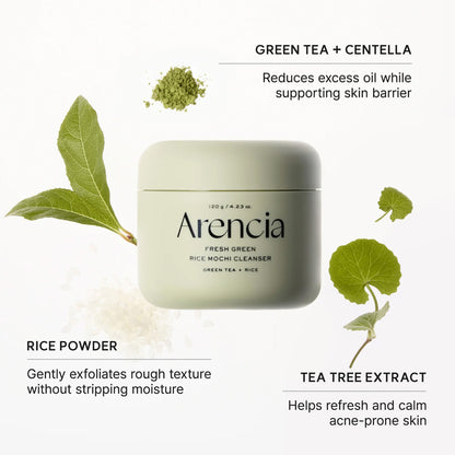 Arencia Fresh Green Rice Mochi Cleanser - Korean Cleanser, Mask & Makeup Remover, Reduces Blackheads