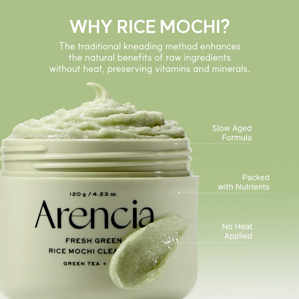 Arencia Fresh Green Rice Mochi Cleanser - Korean Cleanser, Mask & Makeup Remover, Reduces Blackheads