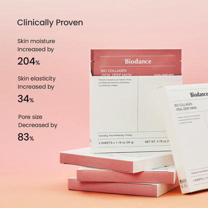 Biodance Bio-Collagen Real Deep Mask pack of 4, Korean anti-aging pore care overnight sheet masks with collagen and hydrating ingredients