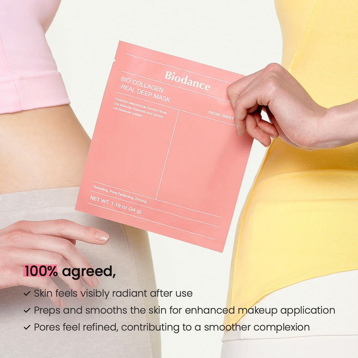 Biodance Bio-Collagen Real Deep Mask pack of 4 Korean anti-aging pore care overnight sheet masks on a white background
