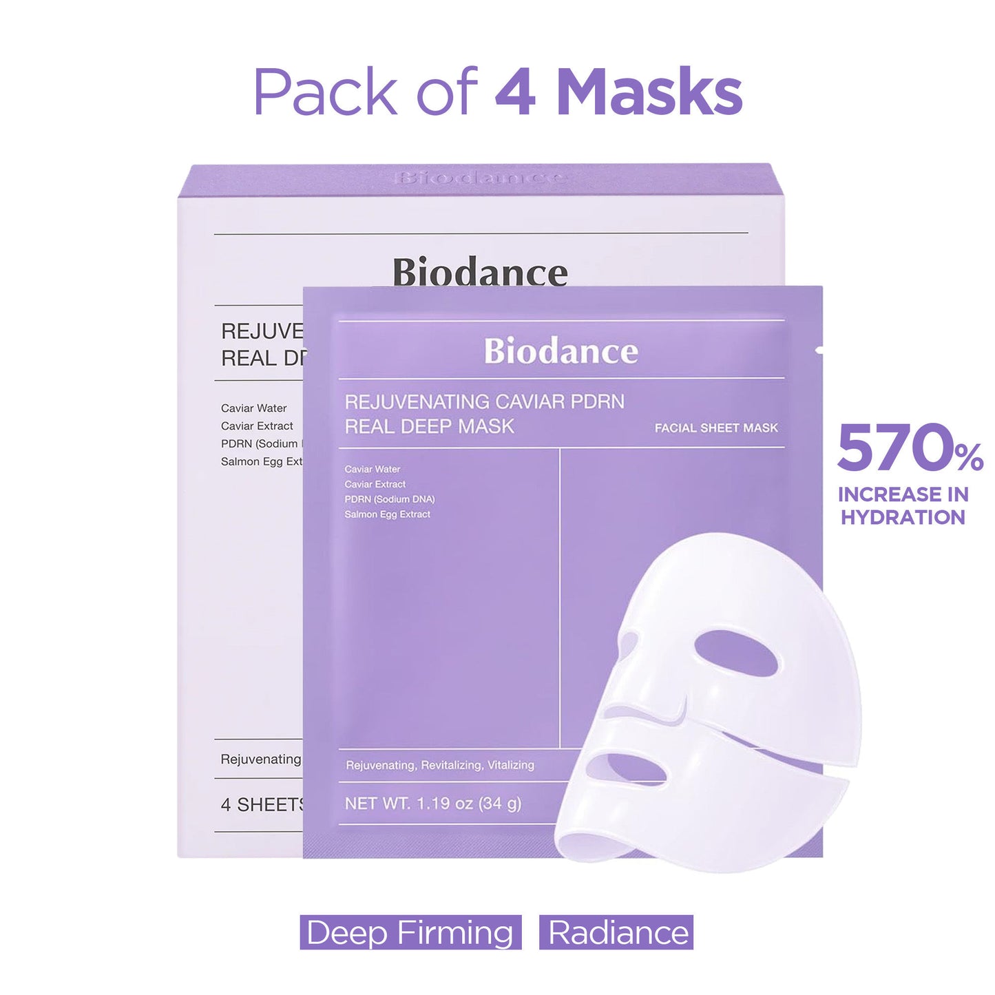 Biodance Rejuvenating Caviar PDRN Real Deep Mask - Pack Of 4