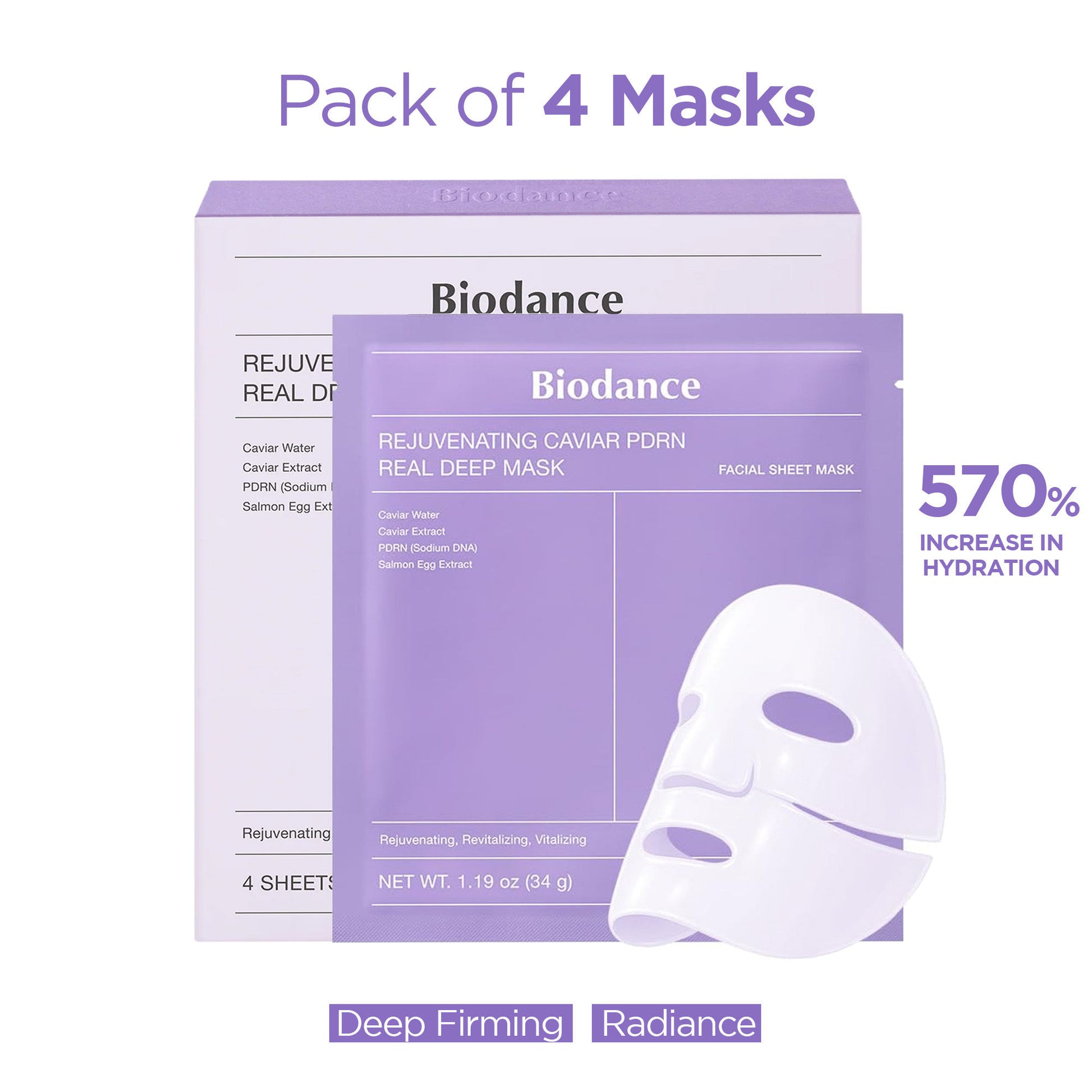 Biodance Rejuvenating Caviar PDRN Real Deep Mask - Pack Of 4