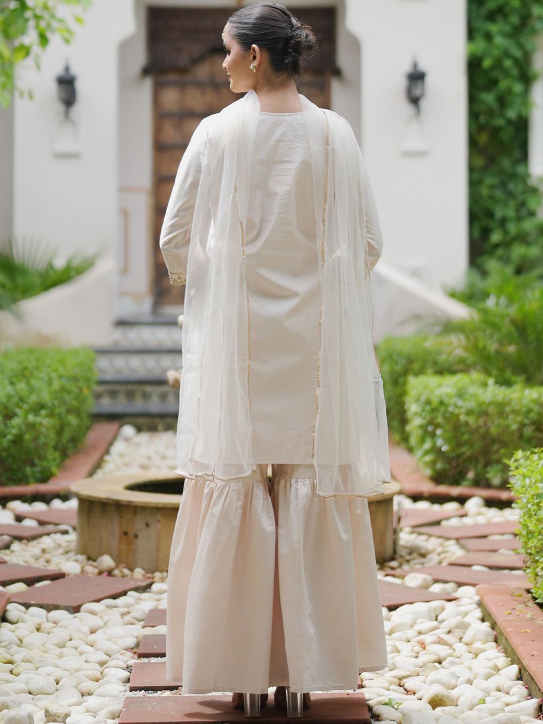 Indyancart IE Floral Embroidered Gotta Patti Liva Kurta with Sharara & Dupatta