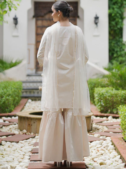 Indyancart IE Floral Embroidered Gotta Patti Liva Kurta with Sharara & Dupatta