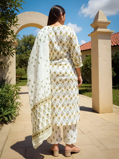 Women Ethnic Motifs Printed Cotton Kurta with Trousers & Dupatta