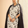 Dhiyona IE Floral Printed Embellished Pure Cotton Straight Kurta with Trouser And Dupatta