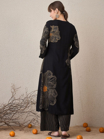 Indyancart IE Floral Printed V-Neck Tunic With Palazzo
