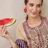 Indyancart IE Floral Embroidered Round Neck Sequinned Straight Kurta With Trousers & Dupatta