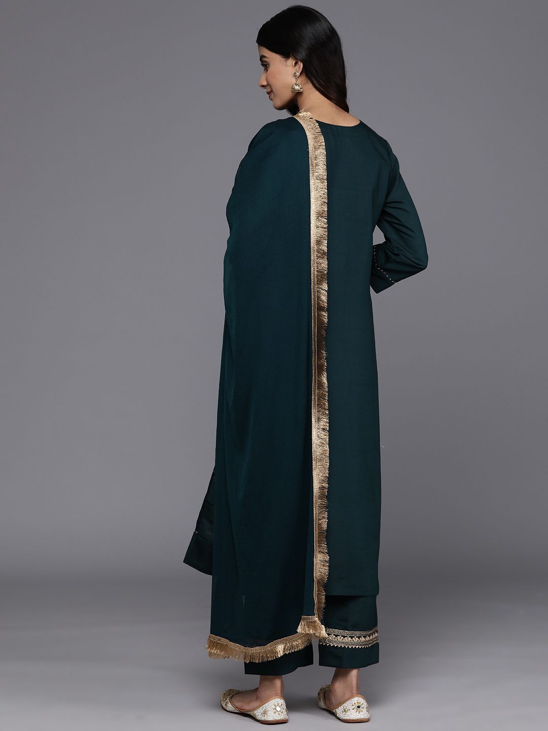 Indyancart VA Women'sFloral Yoke Design Regular Kurta with Trousers & With Dupatta