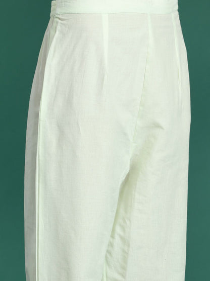 Indyancart IE Floral Embroidered Pleated Thread Work Pure Cotton Kurta with Trousers & Dupatta
