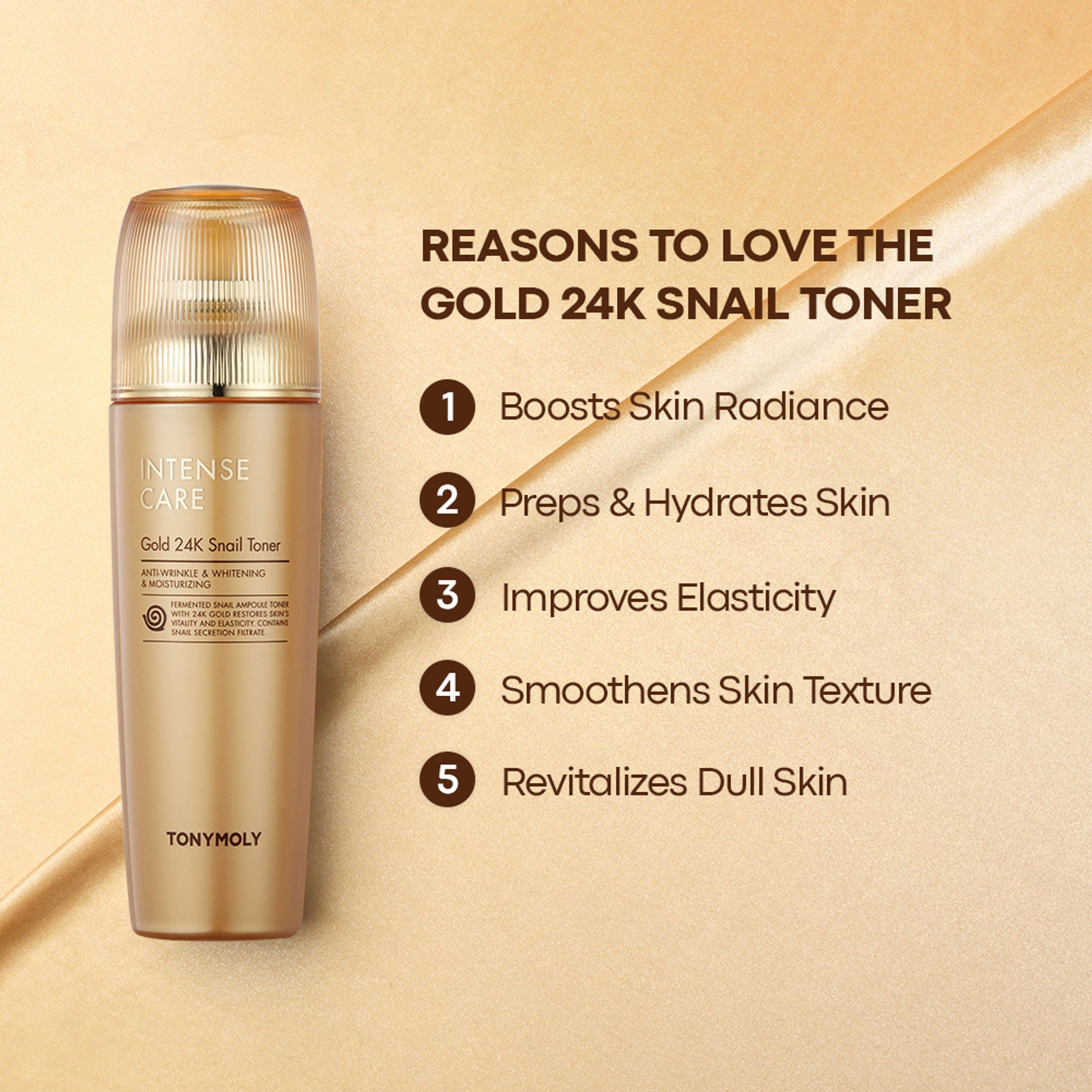 TONYMOLY Korean Intense Care Gold 24K Snail Toner to Hydrate, Soothe & Brighten Dull, Mature Skin