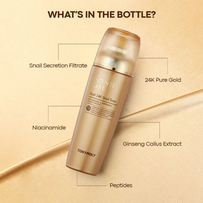 TONYMOLY Korean Intense Care Gold 24K Snail Toner to Hydrate, Soothe & Brighten Dull, Mature Skin