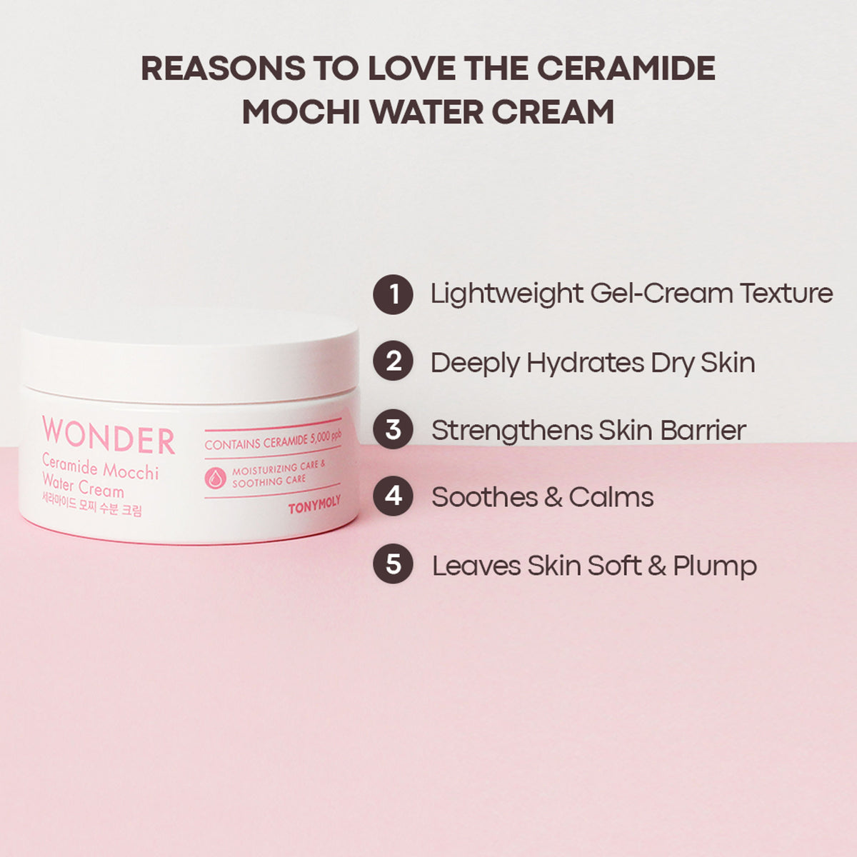 TONYMOLY Korean Wonder Ceramide Mochi Water Cream-Gel Moisturiser with Aloe to Hydrate Dry Skin