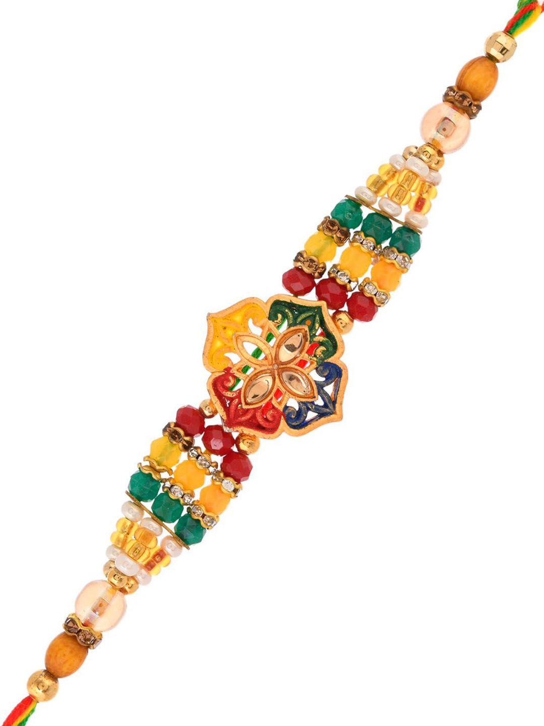 Anouk Green Stone Studded & Beaded Thread Rakhi With Roli Chawal With Greeting Card