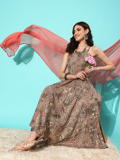 Indyancart VA Women'sFloral Printed Regular Kurta with Trousers & With Dupatta