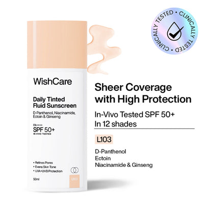 WishCare Daily Fluid Tinted Sunscreen SPF50PA++++ Broad Spectrum Protection for All Skin Types - L103