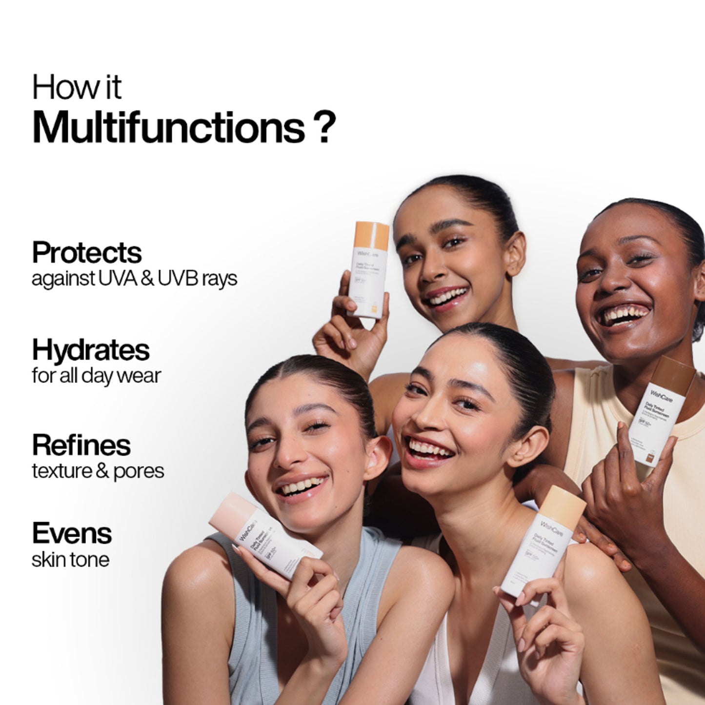 WishCare Daily Fluid Tinted Sunscreen SPF50PA++++ Broad Spectrum Protection for All Skin Types- L101 - L104