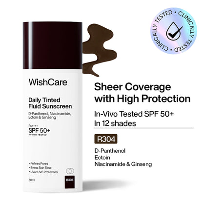 WishCare Daily Fluid Tinted Sunscreen SPF50PA++++ Broad Spectrum Protection for All Skin Types- L101 - R304