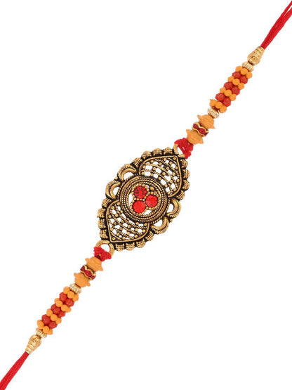 Anouk Beaded Thread Rakhi With Roli Chawal & Greetings Card