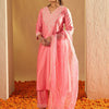 Dhiyona IE Floral Yoke Design Straight Sequinned Liva Kurta with Trousers & Dupatta