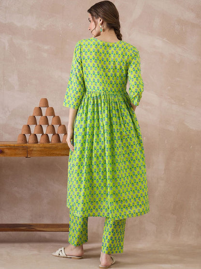 Women Ethnic Motifs Printed Empire Pure Cotton Kurta with Trousers