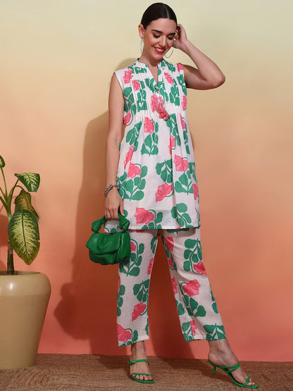 Indyancart SN Women's Printed Pure Cotton Kurti With Trousers