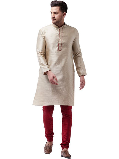 Men's Beige Silk Blend Straight Kurta Pyjama Set