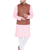 Men's Pink Cotton Blend Straight Jacket  Kurta and Pyjama Set