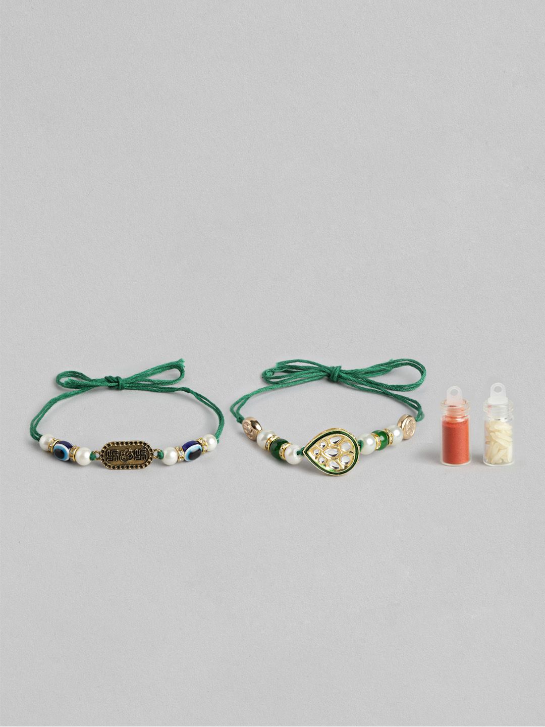 Anouk Unisex Set of 2 Beaded Bhai Bhabhi Rakhis With Roli & Chawal
