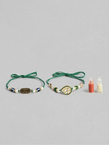 Anouk Unisex Set of 2 Beaded Bhai Bhabhi Rakhis With Roli & Chawal