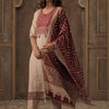 Indyancart IE Geometric Yoke Design Thread Work Straight Kurta With Trousers & Dupatta