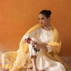 Indyancart IE Floral Yoke Design Zari Pure Cotton Straight Kurta With Trousers & Dupatta