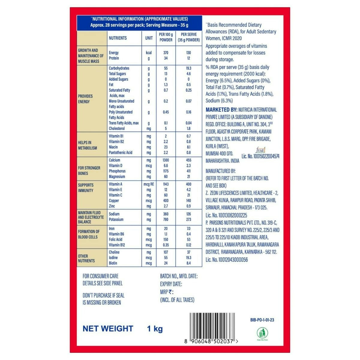 Protinex Creamy Vanilla health supplement powder for adults, a nutritious protein mix in a clear jar with vanilla flavor.